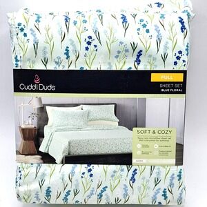 Cuddl Duds Sheet Set Full Blue Floral Microfiber Soft Cozy Warm Layers Bedding